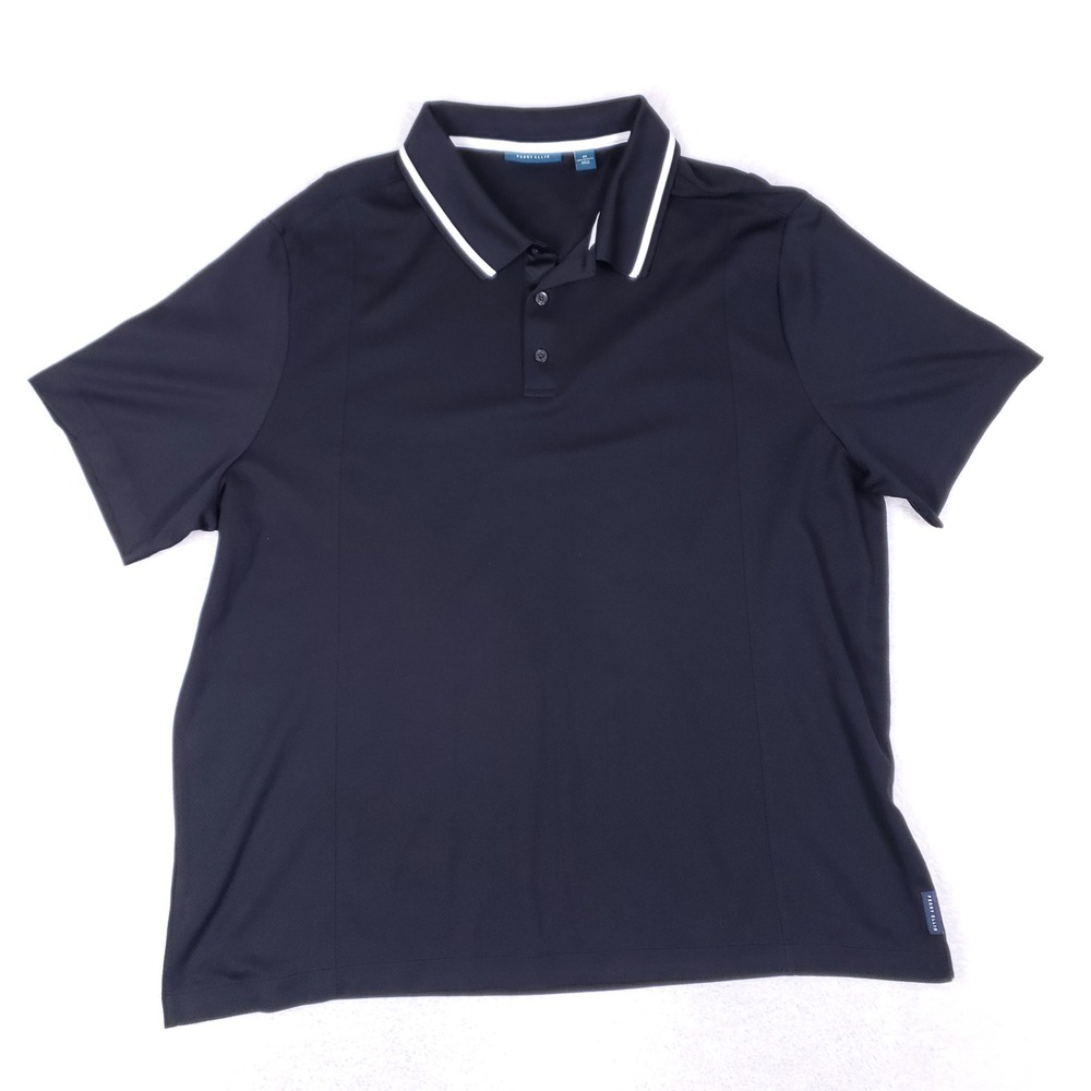 Perry Ellis Navy Polo with White Collar Stripes